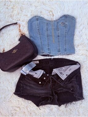 Stradivarius Light Blue Denim Corset Top